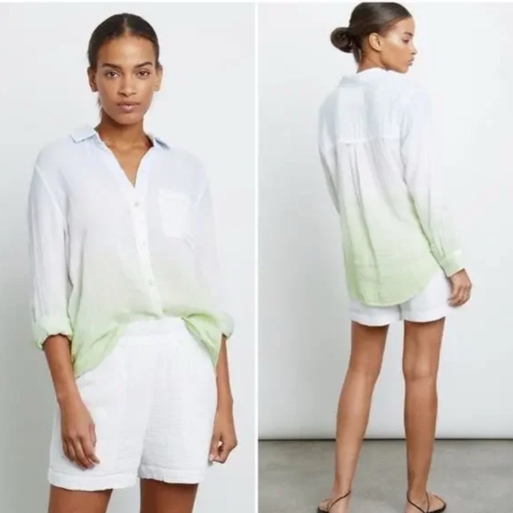 Rails Ellis Blue Mint Dip Dye Button Down Long Sleeve Chest Pocket Gauze Shirt